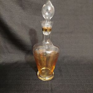 Vintage Etched Glass Decanter Delicate Bottle Stopper Gold Accent 2 Tone MCM